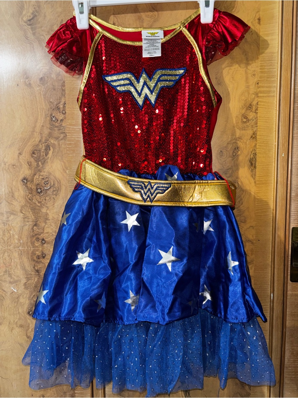 Wonder women Sequin Hero Costume Dress - Red & Blue girls size Medium